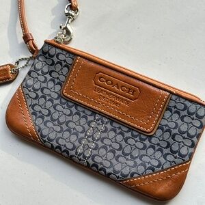 Vintage Rare Coach Denim Signature C Monogram Logo Wristlet Wallet Leather Trim